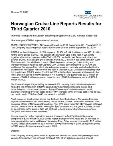 Miniature Norwegian Cruise Line
 Rapport trimestriel 2010-q3