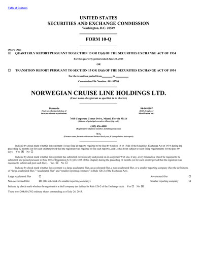 Miniature Norwegian Cruise Line
 Rapport trimestriel 2013-q2