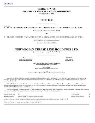 Miniature Norwegian Cruise Line
 Rapport trimestriel 2013-q3