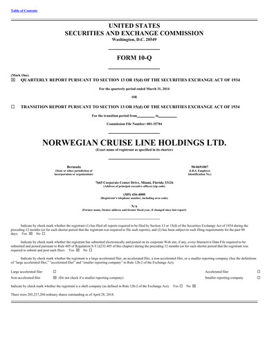 Miniature Norwegian Cruise Line
 Rapport trimestriel 2014-q1