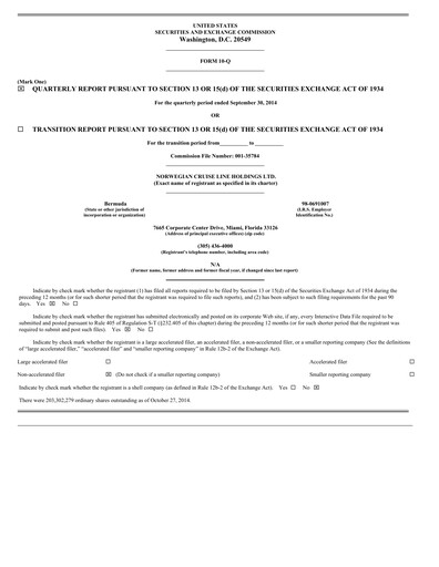 Miniature Norwegian Cruise Line
 Rapport trimestriel 2014-q3