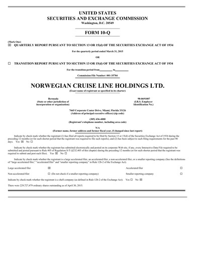 Miniature Norwegian Cruise Line
 Rapport trimestriel 2015-q1