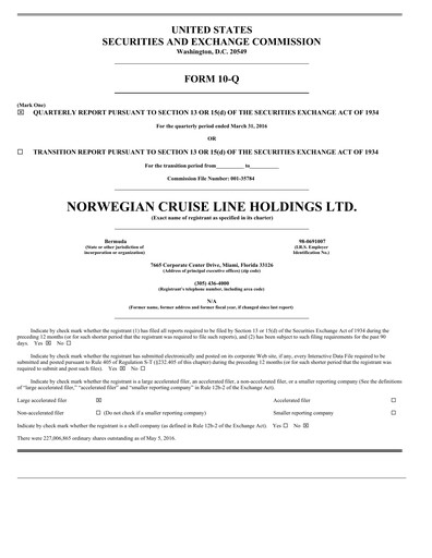 Miniature Norwegian Cruise Line
 Rapport trimestriel 2016-q1