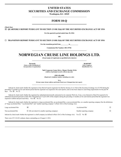 Miniature Norwegian Cruise Line
 Rapport trimestriel 2016-q2