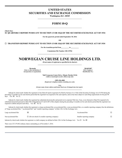 Miniature Norwegian Cruise Line
 Rapport trimestriel 2016-q3