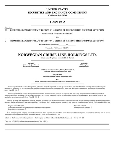 Miniature Norwegian Cruise Line
 Rapport trimestriel 2017-q1
