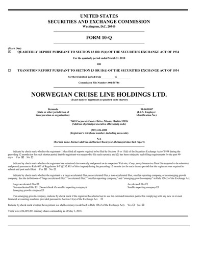 Miniature Norwegian Cruise Line
 Rapport trimestriel 2018-q1