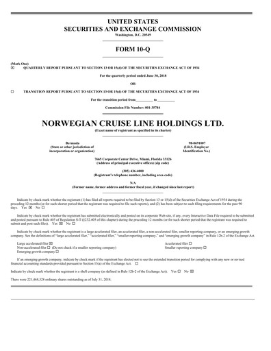 Miniature Norwegian Cruise Line
 Rapport trimestriel 2018-q2