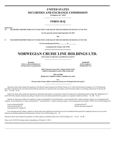 Miniature Norwegian Cruise Line
 Rapport trimestriel 2018-q3