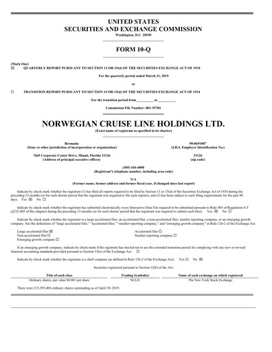 Miniature Norwegian Cruise Line
 Rapport trimestriel 2019-q1