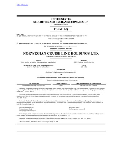 Miniature Norwegian Cruise Line
 Rapport trimestriel 2020-q2
