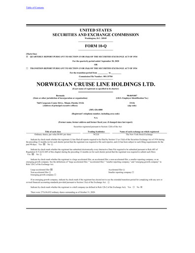 Miniature Norwegian Cruise Line
 Rapport trimestriel 2020-q3