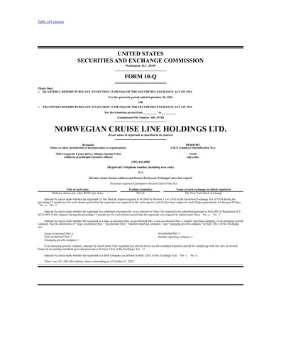 Miniature Norwegian Cruise Line
 Rapport trimestriel 2022-q3