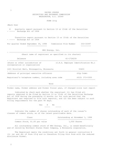 Thumbnail NRG Energy
 Quarterly Report 1998-q3