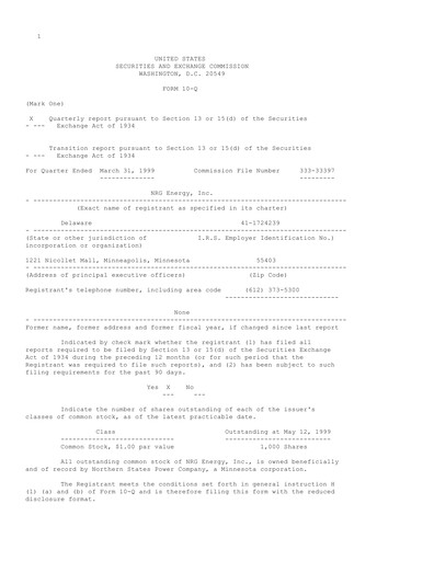 Thumbnail NRG Energy
 Quarterly Report 1999-q1
