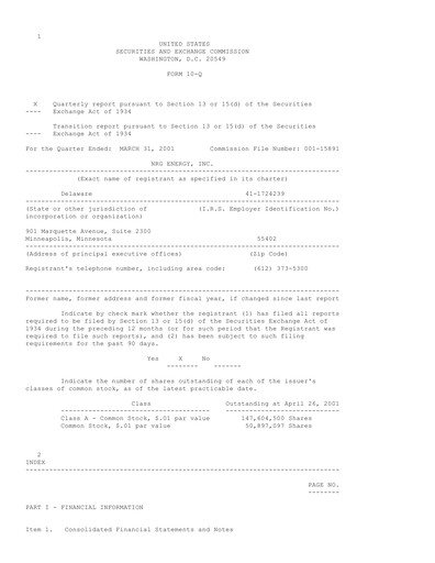 Thumbnail NRG Energy
 Quarterly Report 2001-q1