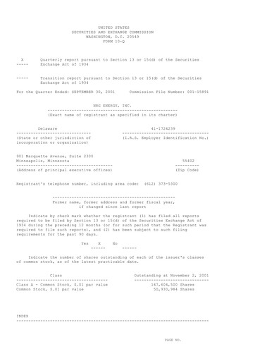 Thumbnail NRG Energy
 Quarterly Report 2001-q3