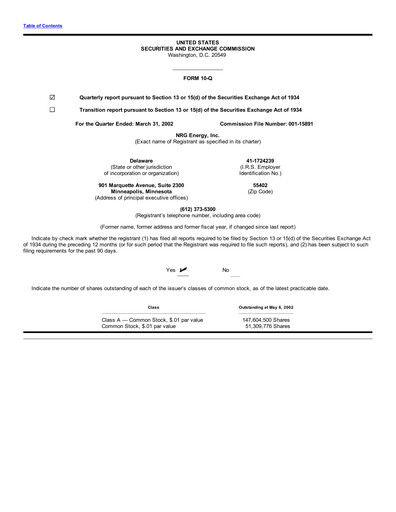 Thumbnail NRG Energy
 Quarterly Report 2002-q1