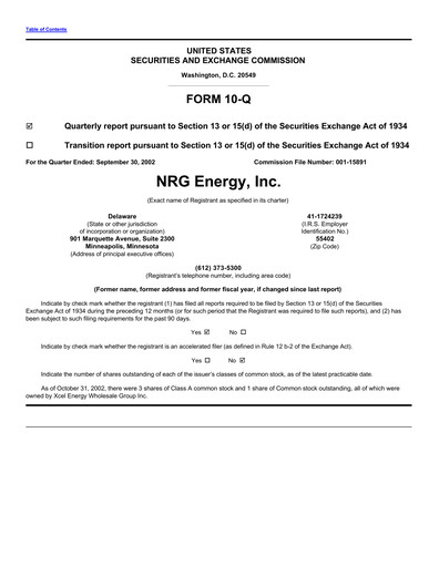 Thumbnail NRG Energy
 Quarterly Report 2002-q3