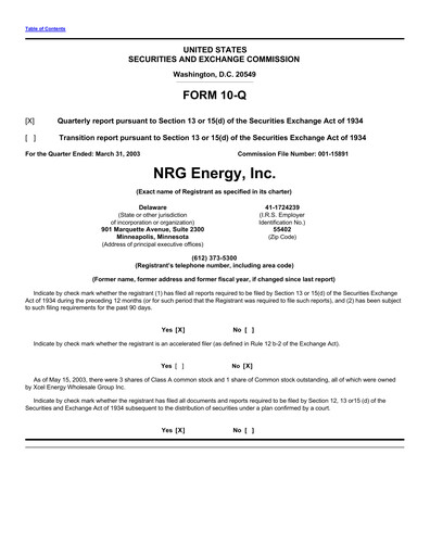 Thumbnail NRG Energy
 Quarterly Report 2003-q1