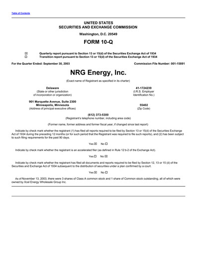 Thumbnail NRG Energy
 Quarterly Report 2003-q3