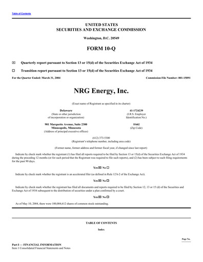Thumbnail NRG Energy
 Quarterly Report 2004-q1