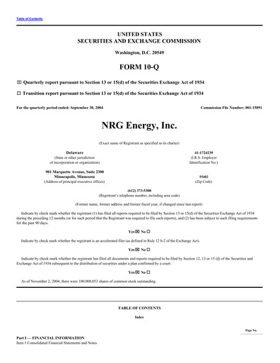 Thumbnail NRG Energy
 Quarterly Report 2004-q3