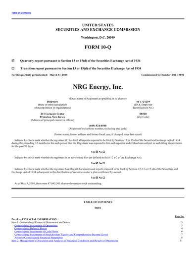 Thumbnail NRG Energy
 Quarterly Report 2005-q1