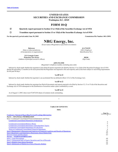 Thumbnail NRG Energy
 Quarterly Report 2005-q2