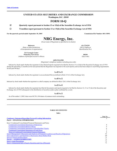 Thumbnail NRG Energy
 Quarterly Report 2005-q3