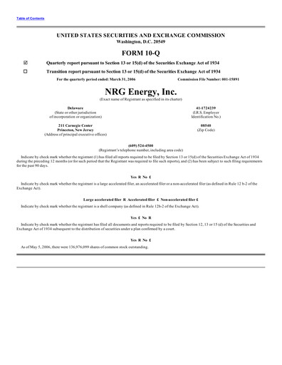 Thumbnail NRG Energy
 Quarterly Report 2006-q1