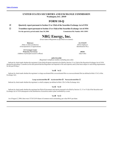 Thumbnail NRG Energy
 Quarterly Report 2006-q2