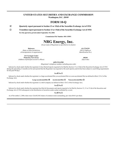 Thumbnail NRG Energy
 Quarterly Report 2006-q3