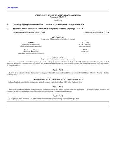 Thumbnail NRG Energy
 Quarterly Report 2007-q1