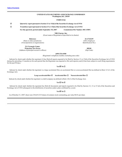 Thumbnail NRG Energy
 Quarterly Report 2007-q3