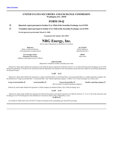 Thumbnail NRG Energy
 Quarterly Report 2008-q1