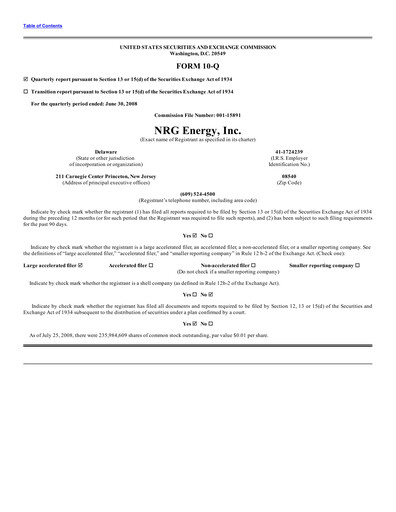 Thumbnail NRG Energy
 Quarterly Report 2008-q2
