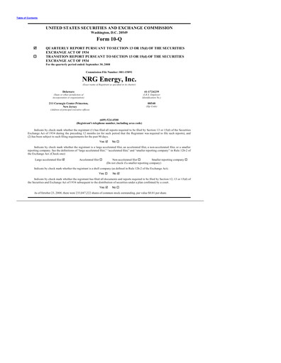 Thumbnail NRG Energy
 Quarterly Report 2008-q3