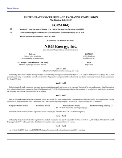 Thumbnail NRG Energy
 Quarterly Report 2009-q1