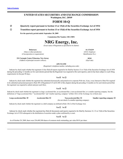 Thumbnail NRG Energy
 Quarterly Report 2009-q3