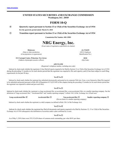 Thumbnail NRG Energy
 Quarterly Report 2010-q1