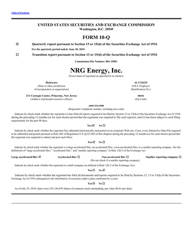 Thumbnail NRG Energy
 Quarterly Report 2010-q2