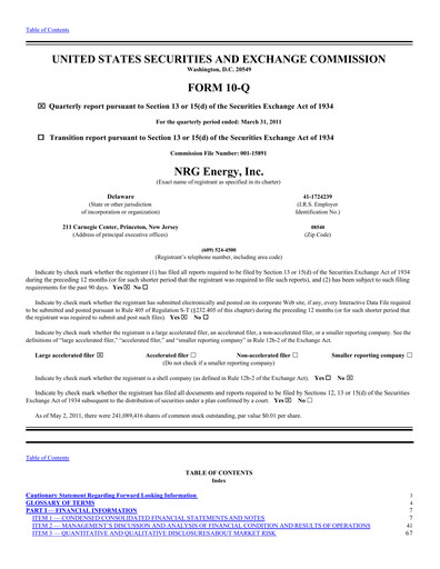 Thumbnail NRG Energy
 Quarterly Report 2011-q1