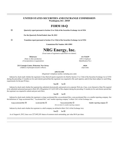 Thumbnail NRG Energy
 Quarterly Report 2012-q2