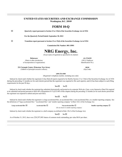 Thumbnail NRG Energy
 Quarterly Report 2012-q3