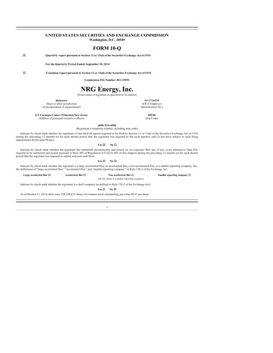Thumbnail NRG Energy
 Quarterly Report 2014-q3