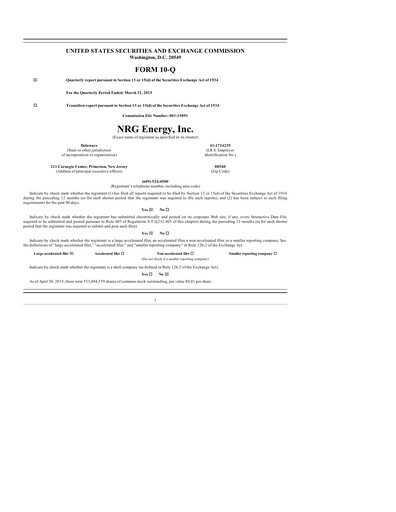 Thumbnail NRG Energy
 Quarterly Report 2015-q1