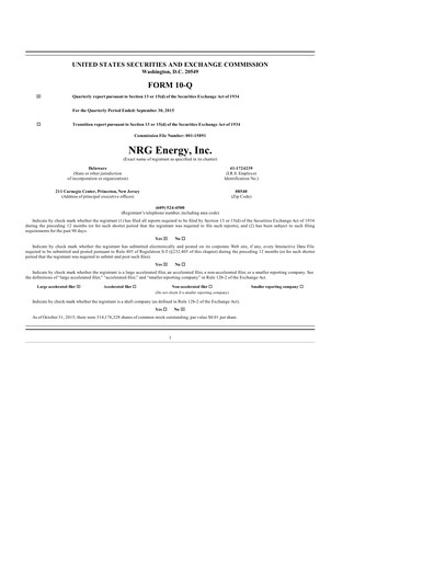 Thumbnail NRG Energy
 Quarterly Report 2015-q3