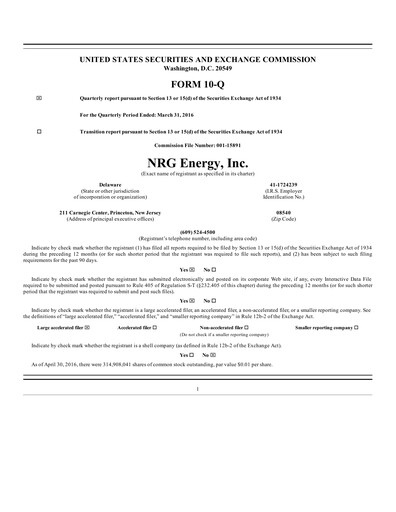 Thumbnail NRG Energy
 Quarterly Report 2016-q1