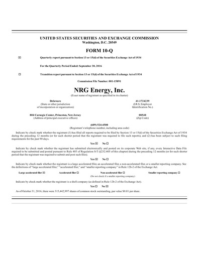 Thumbnail NRG Energy
 Quarterly Report 2016-q3